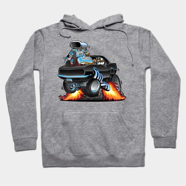 Classic Sixties American Muscle Car Popping a Wheelie Cartoon Illustration Hoodie by hobrath